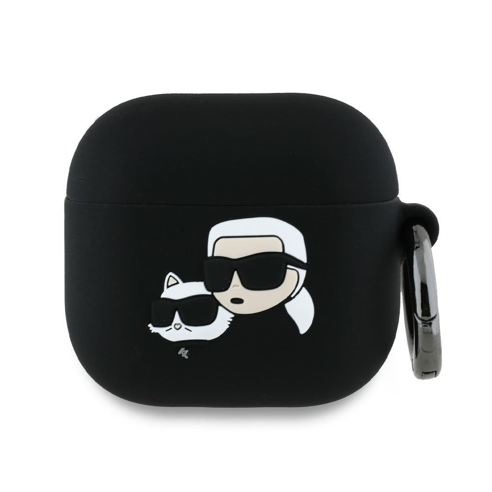 Husa de protectie Karl Lagerfeld Silicone Karl&Chaupette Head 3D (KLA4RUNKCHK) compatibil cu Apple AirPods 4, Negru