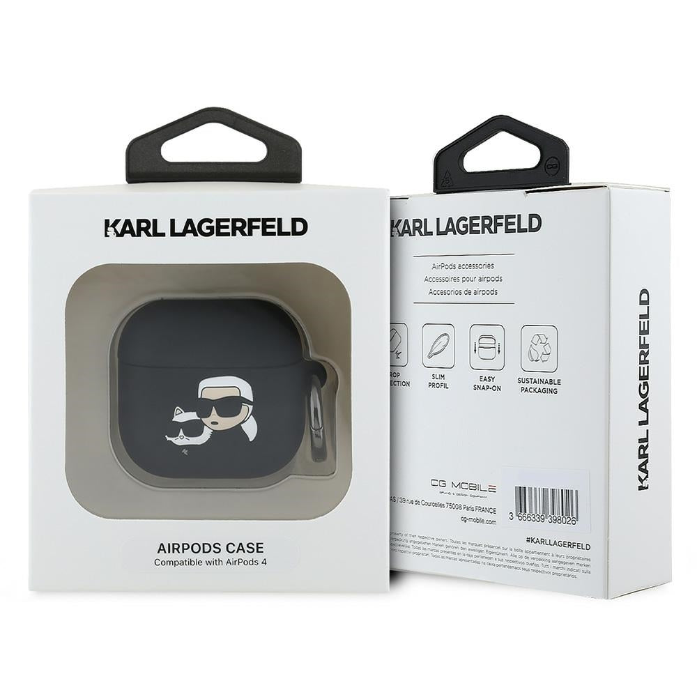 Husa de protectie Karl Lagerfeld Silicone Karl&Chaupette Head 3D (KLA4RUNKCHK) compatibil cu Apple AirPods 4, Negru