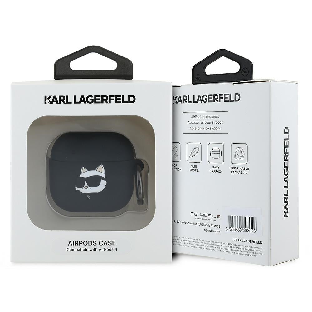 Husa de protectie Karl Lagerfeld Silicone Choupette Head 3D (KLA4RUNCHK) compatibil cu Apple AirPods 4, Negru