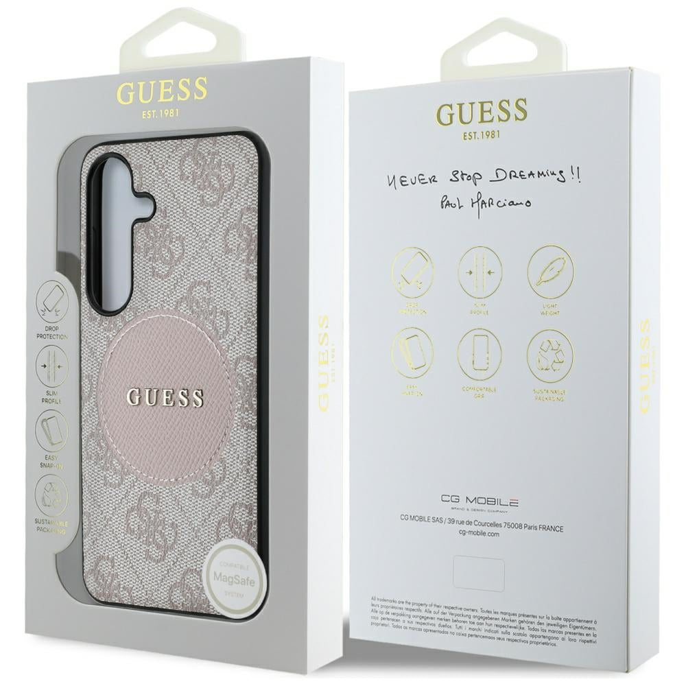 Husa de protectie Guess 4G Circle Classic Logo MagSafe (GUHMS25MP4PGRSGP) compatibil cu Samsung Galaxy S25 Plus, Roz