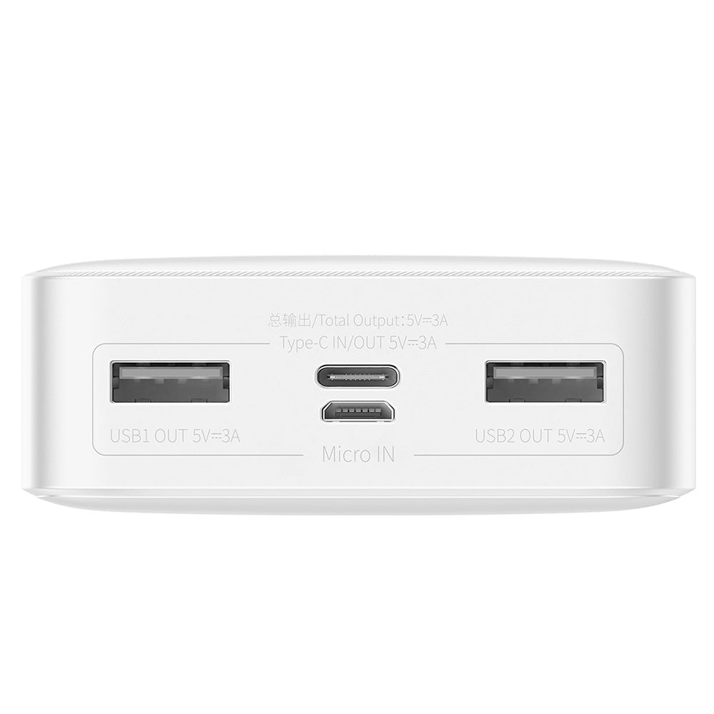 Baterie externa Baseus Bipow (PPBD050102), Digital Display 2xUSB QC3.0, USB-C 20000mAh 15W + Cable Micro-USB 0.25m, Alb