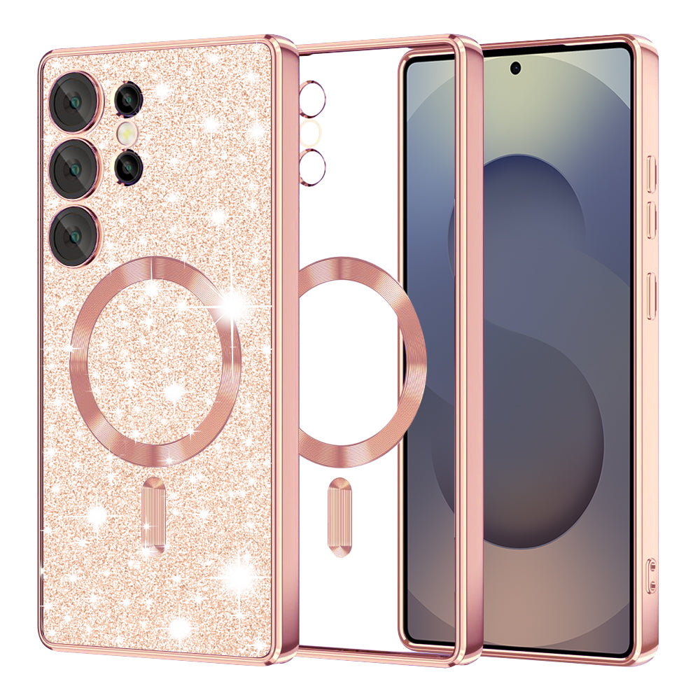 Husa de protectie Techsuit Luxury Glitter MagSafe compatibil cu Samsung Galaxy S25 Ultra, Roz Auriu
