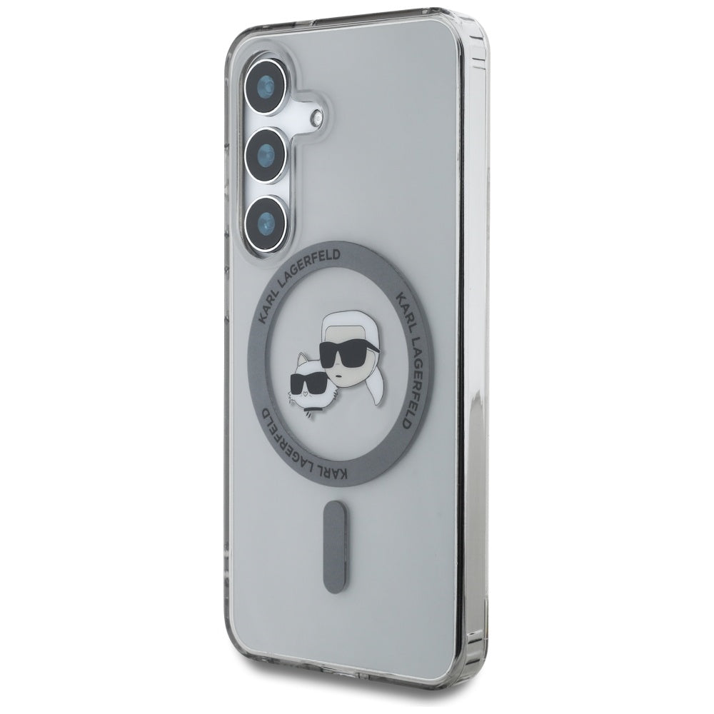 Husa de protectie Karl Lagerfeld IML MagSafe (KLHMS25SHLSKCK) compatibil cu Samsung Galaxy S25, Metal Karl&Choupette Heads