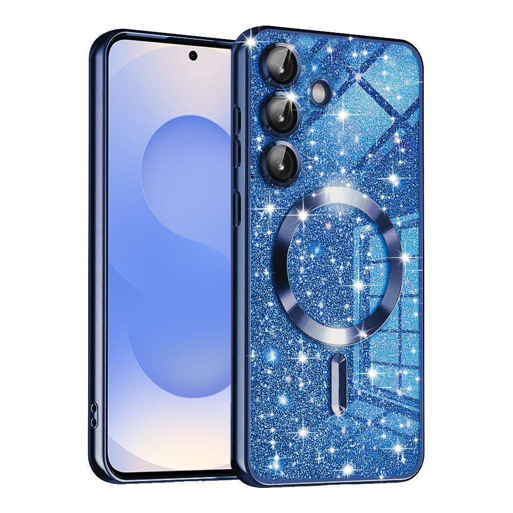 Husa de protectie Techsuit Luxury Glitter MagSafe compatibil cu Samsung Galaxy S25, Albastru Inchis