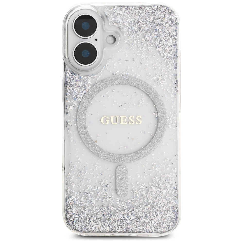 Husa de protectie Guess Hardcase Resin Gradient Glitter MagSafe (GUHMP16SRGRGES) compatibil cu iPhone 16, Argintiu