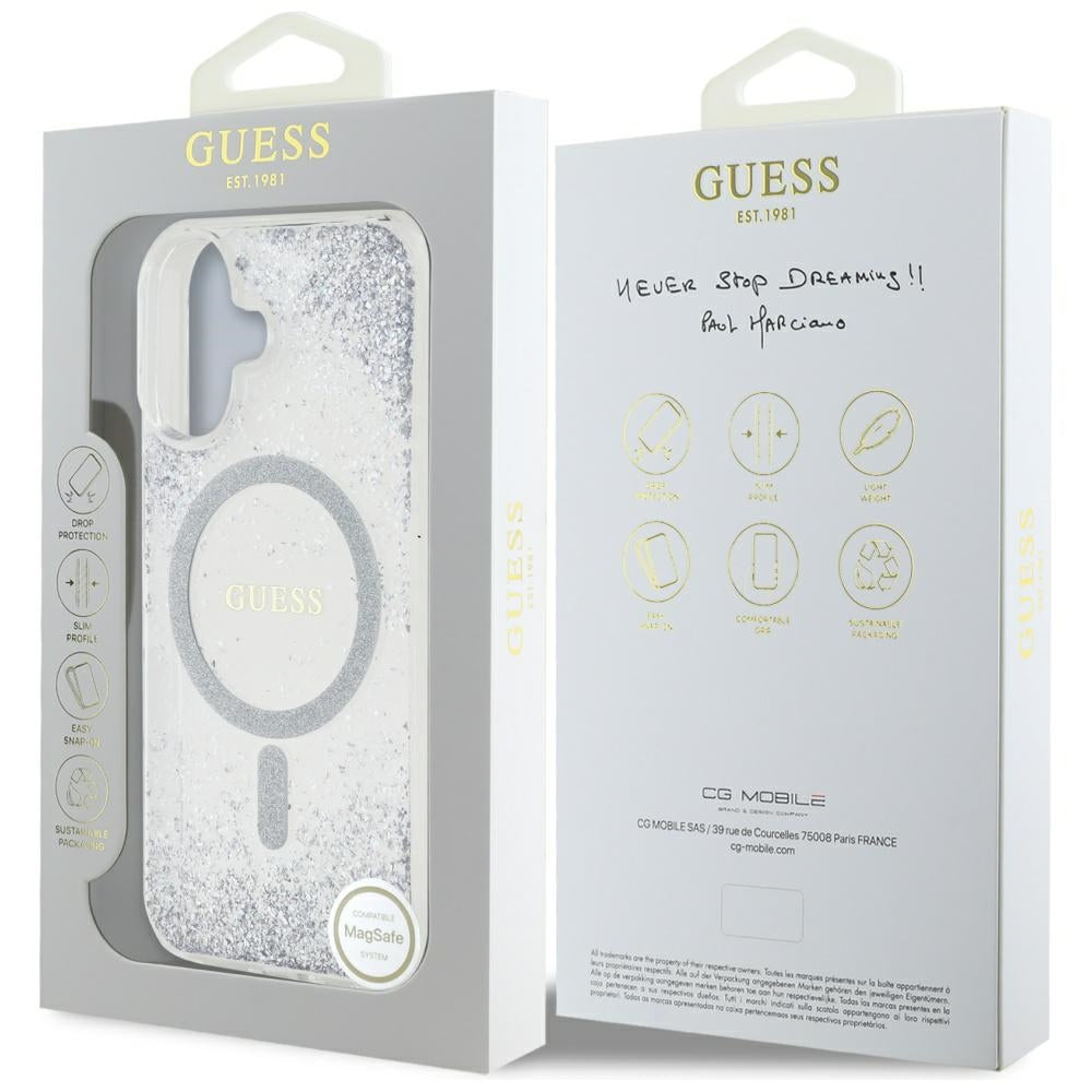 Husa de protectie Guess Hardcase Resin Gradient Glitter MagSafe (GUHMP16SRGRGES) compatibil cu iPhone 16, Argintiu