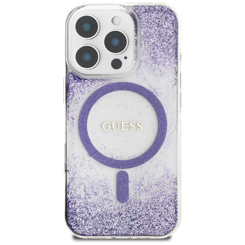 Husa de protectie Guess Resin Bottom Glitter MagSafe (GUHMP16LRGRGEU) compatibil cu iPhone 16 Pro, Mov