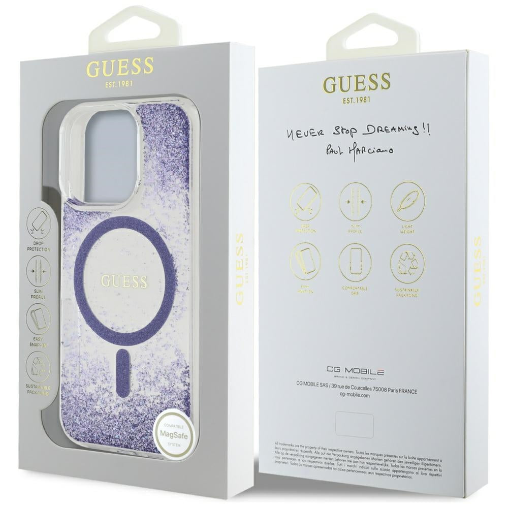 Husa de protectie Guess Resin Bottom Glitter MagSafe (GUHMP16LRGRGEU) compatibil cu iPhone 16 Pro, Mov