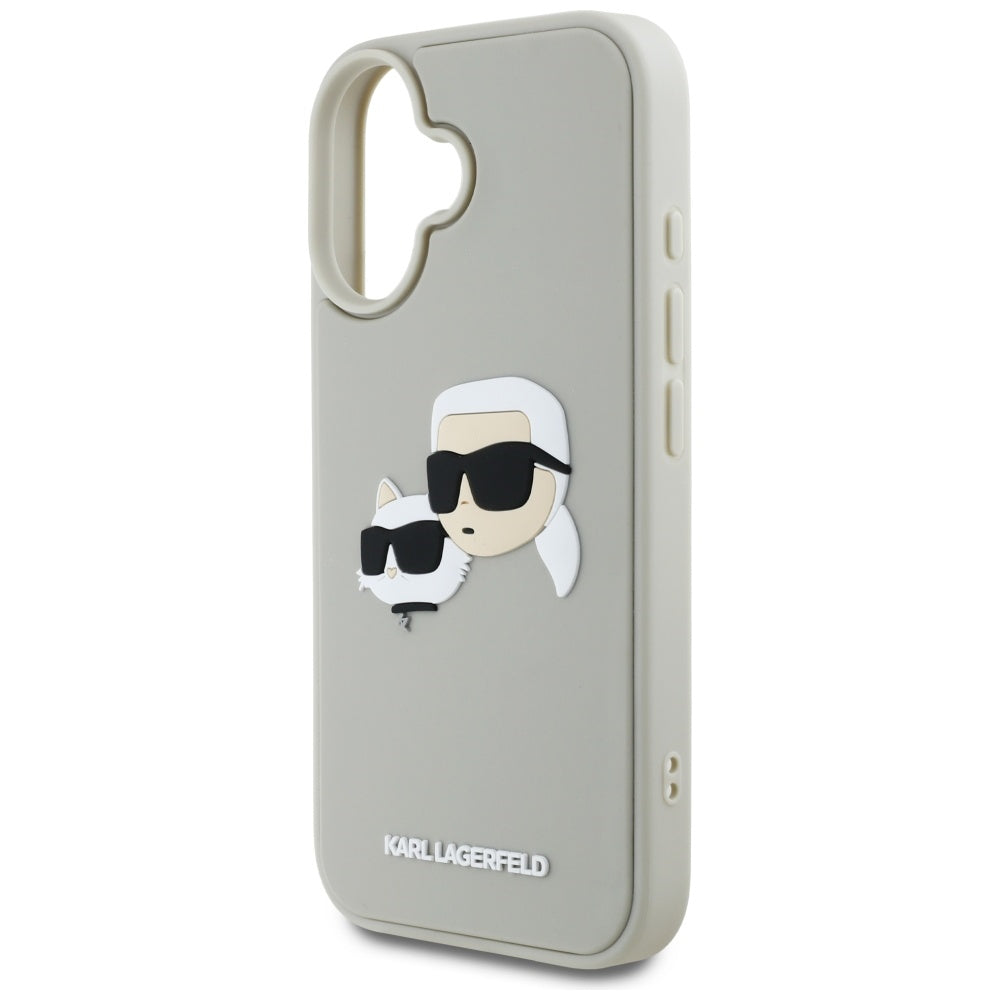 Husa de protectie Karl Lagerfeld 3D Design (KLHCP16SRBCKCHLE) compatibil cu iPhone 16, Bej Rubber Karl&Choupette