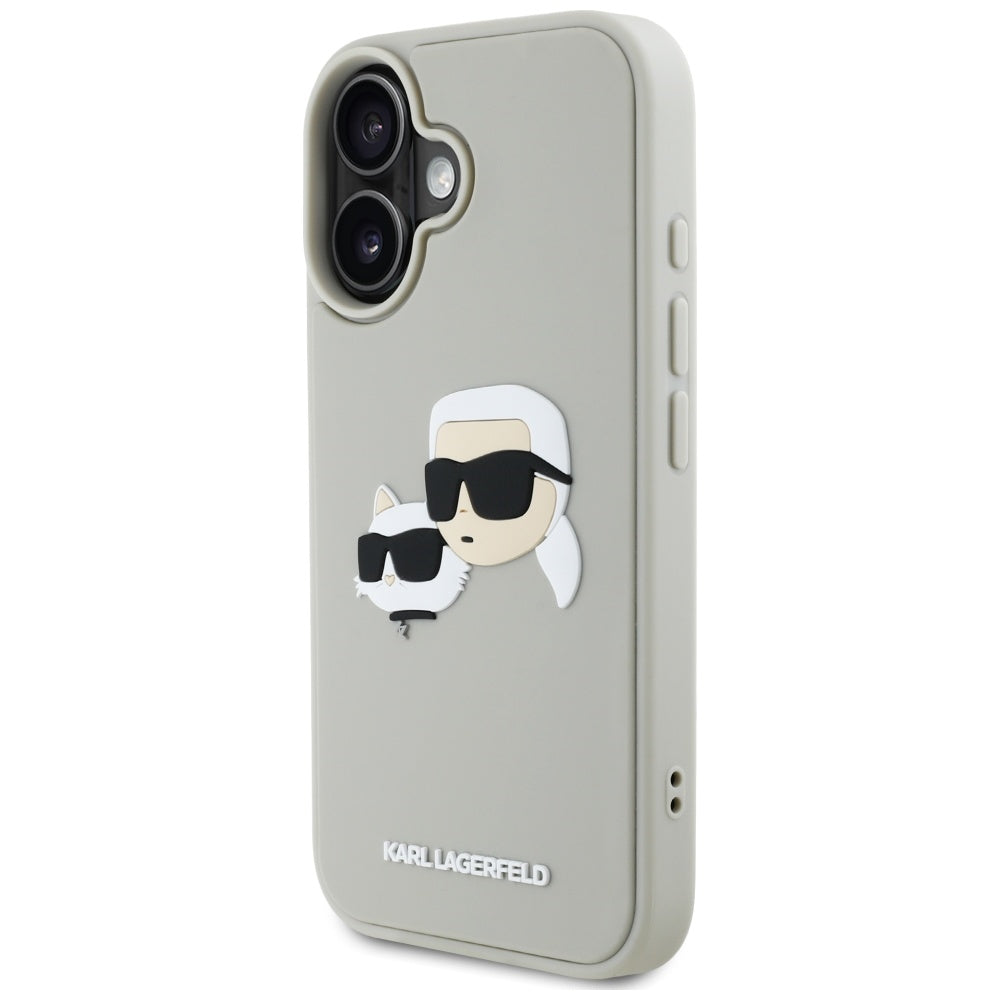 Husa de protectie Karl Lagerfeld 3D Design (KLHCP16SRBCKCHLE) compatibil cu iPhone 16, Bej Rubber Karl&Choupette