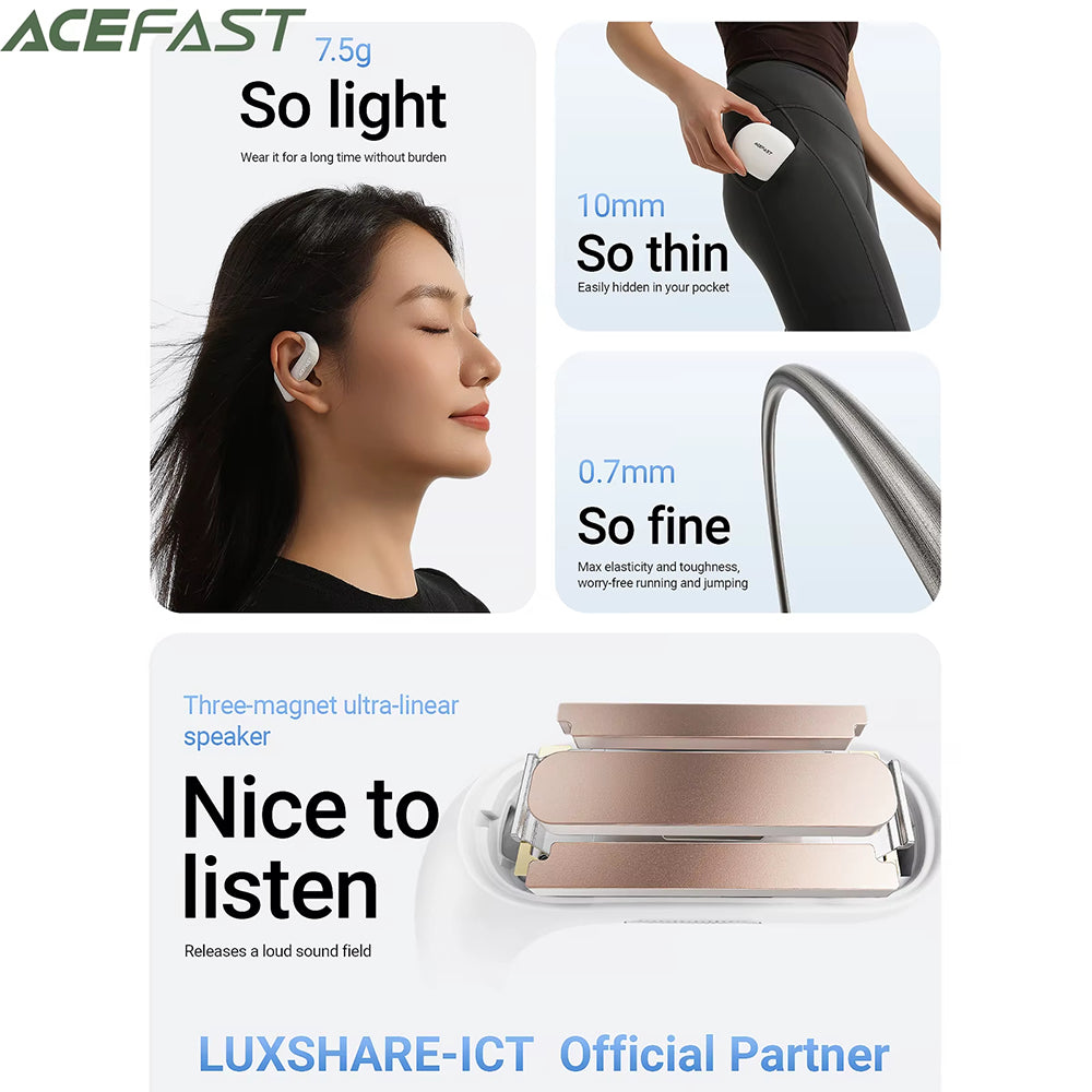 Casti Acefast (FA002), for Sports, Bluetooth V5.3, IP54, 500mAh, Alb