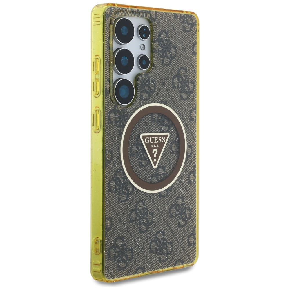 Husa de protectie Guess IML Metal Glitter 4G Circle Triangle MagSafe (GUHMS25LHG4PRTGW) compatibil cu Samsung Galaxy S25 Ultra, Maro
