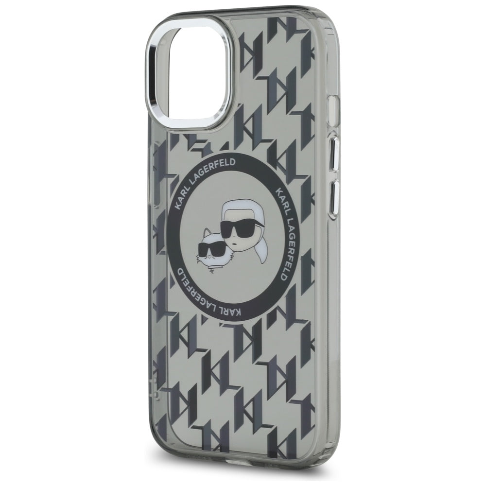 Husa de protectie Karl Lagerfeld IML MagSafe (KLHMP15MHMCKMHK) compatibil cu iPhone 15 Plus, Negru Monogram Karl&Choupette Head