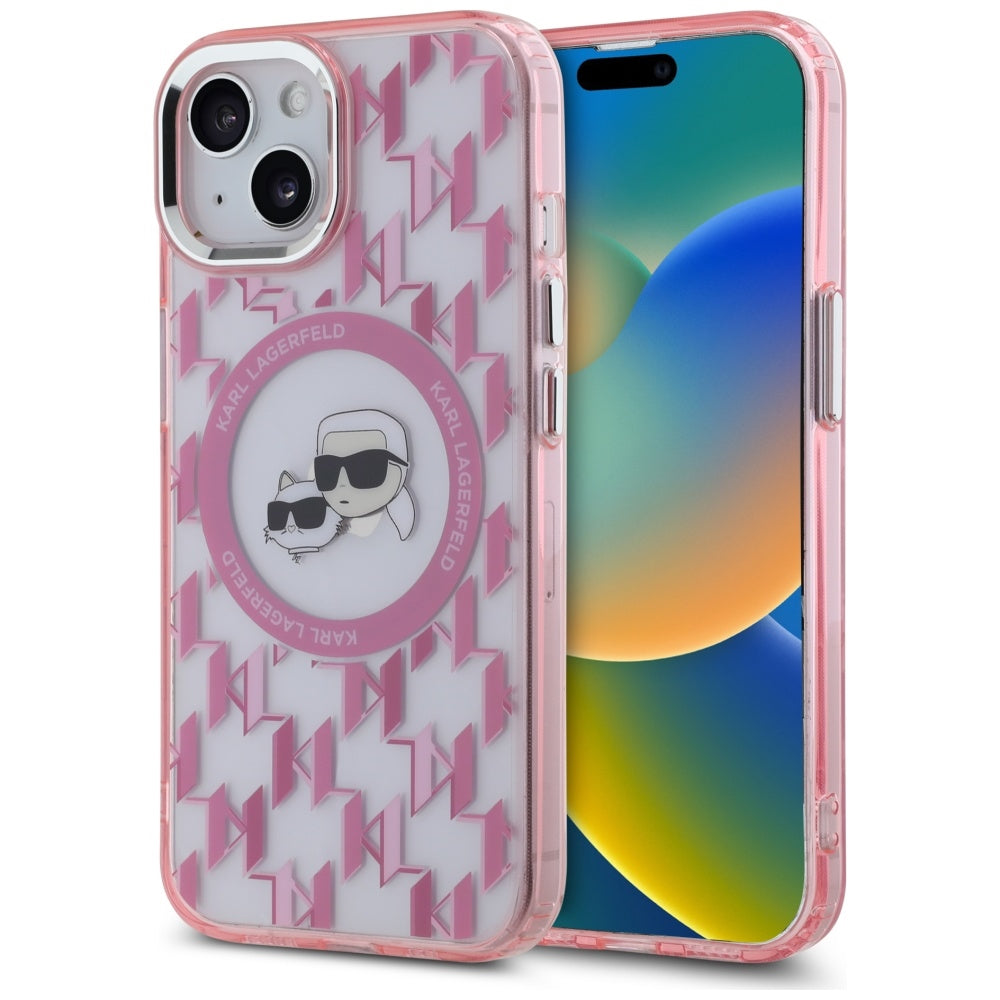 Husa de protectie Karl Lagerfeld IML MagSafe compatibil cu iPhone 15, Roz