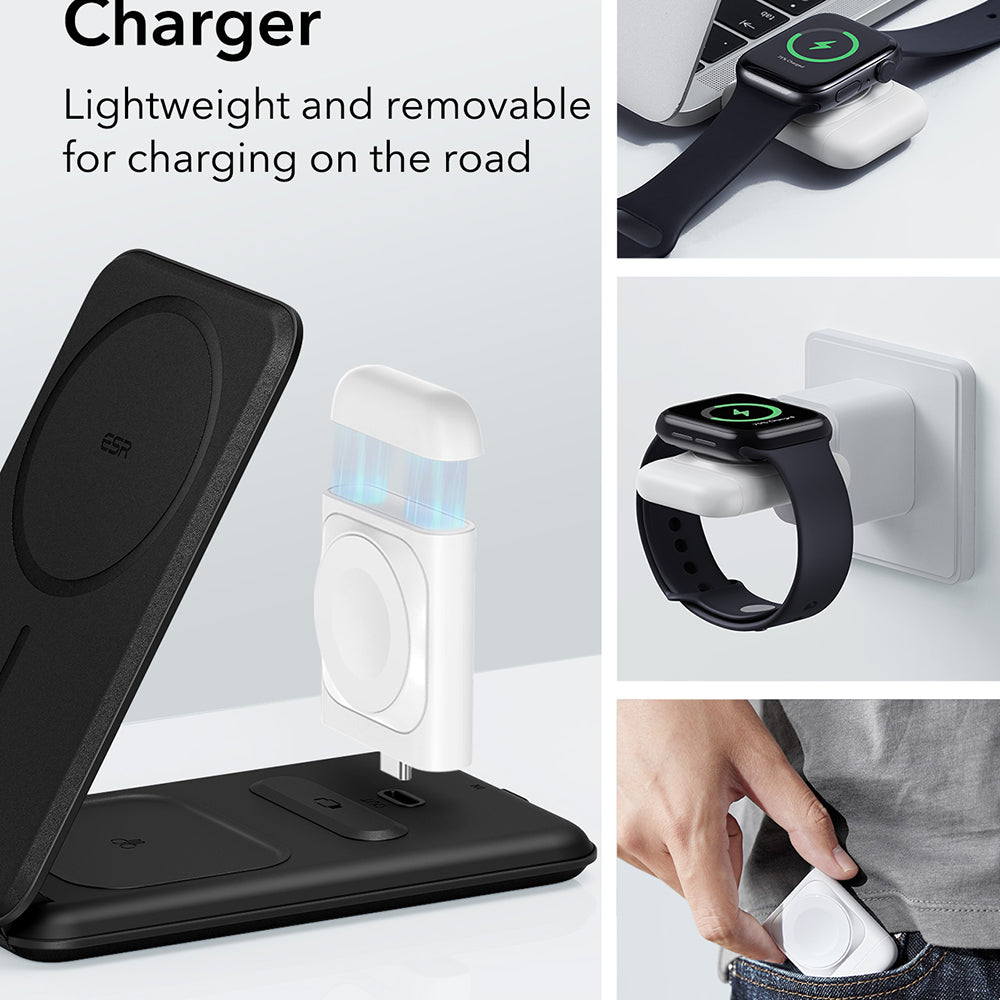 Incarcator ESR Premium Travel Wireless Charging Set (2C569), with Bag Accessories, for iPhone, MFi Apple Watch, AirPods, Qi2, Alb