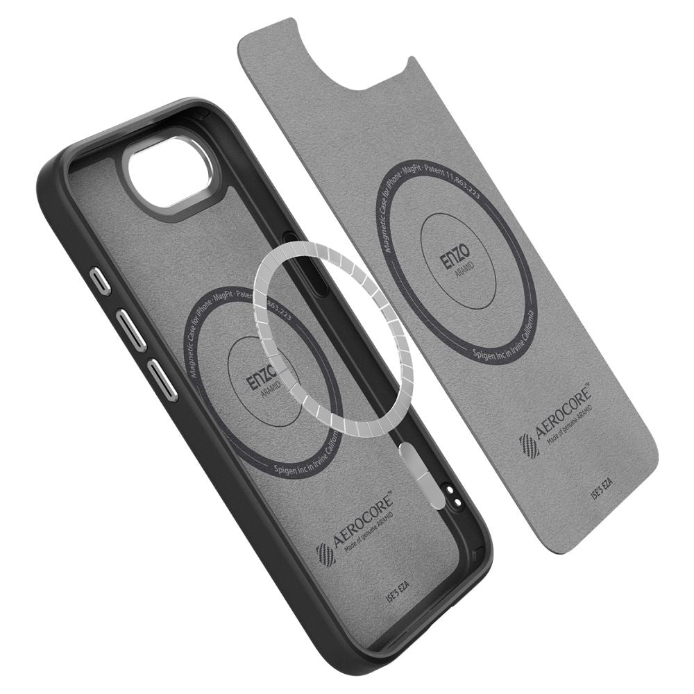 Husa de protectie Spigen Enzo Aramid MagSafe (ACS09153) compatibil cu iPhone 16e / iPhone 17e, Negru Mat
