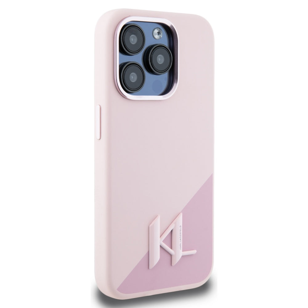 Husa de protectie Karl Lagerfeld Silicone MagSafe (KLHMP15LSCMKMPCP) compatibil cu iPhone 15 Pro, Roz Shadow Metal Initial