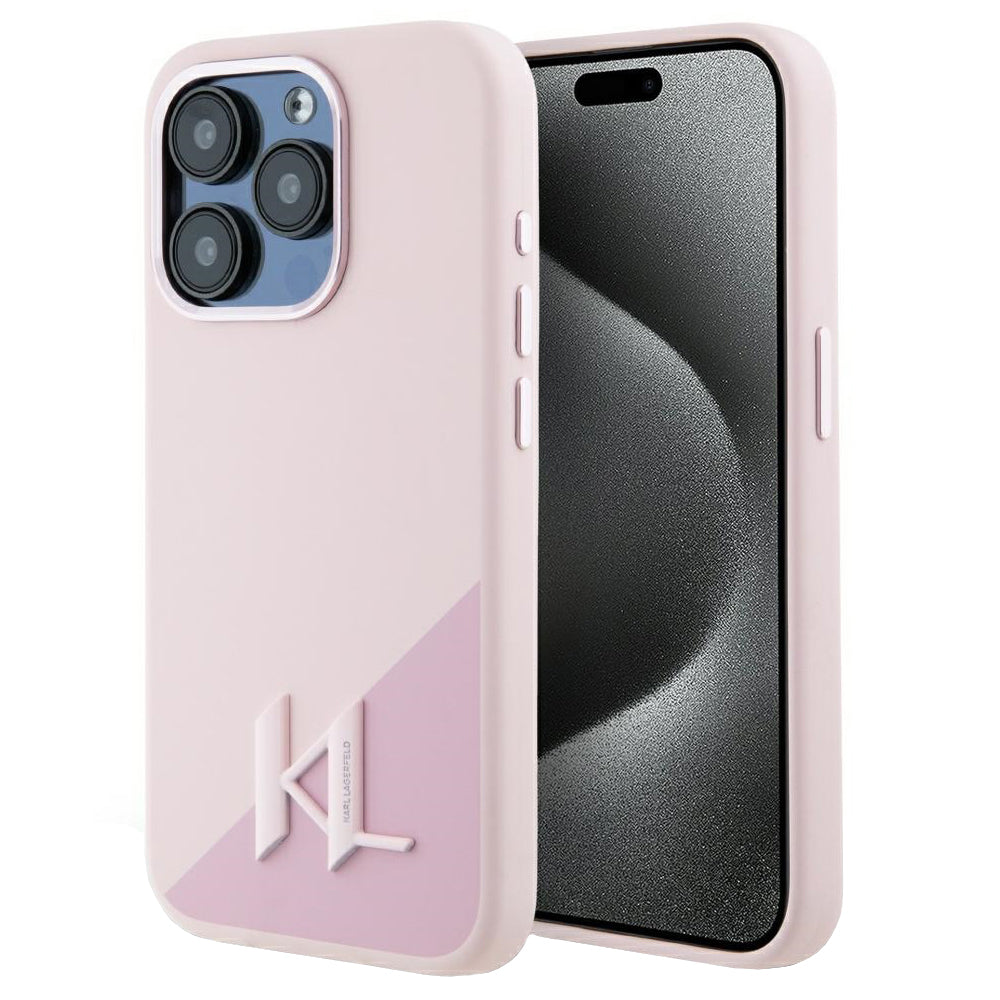 Husa de protectie Karl Lagerfeld Silicone MagSafe (KLHMP15LSCMKMPCP) compatibil cu iPhone 15 Pro, Roz Shadow Metal Initial