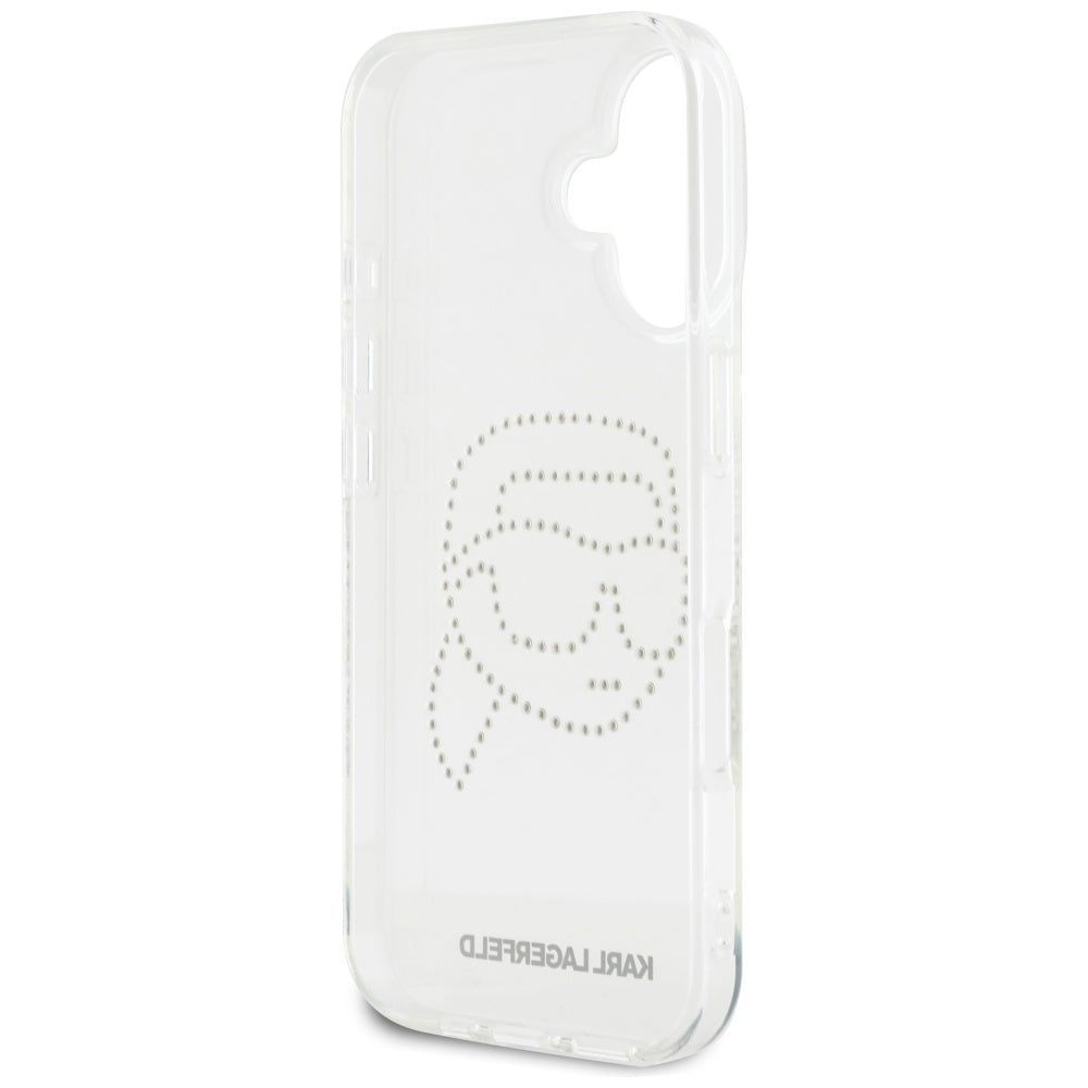 Husa de protectie Karl Lagerfeld IML Rhinestones (KLHCP16SHKHDCELT) compatibil cu iPhone 16, Karl Head Transparent