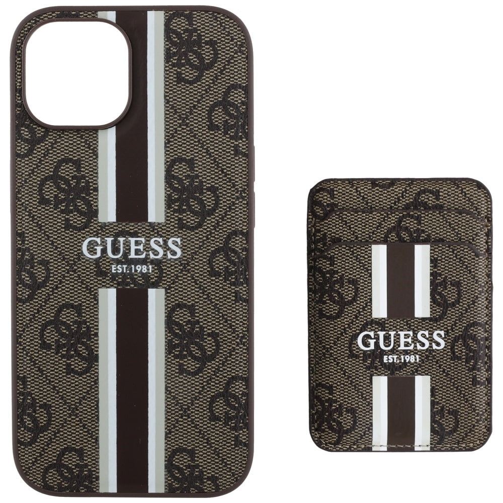Husa de protectie Guess Cardslot 4G Stripes MagSafe (GUBPHCP15SP4RPSW) compatibil cu iPhone 15, Maro