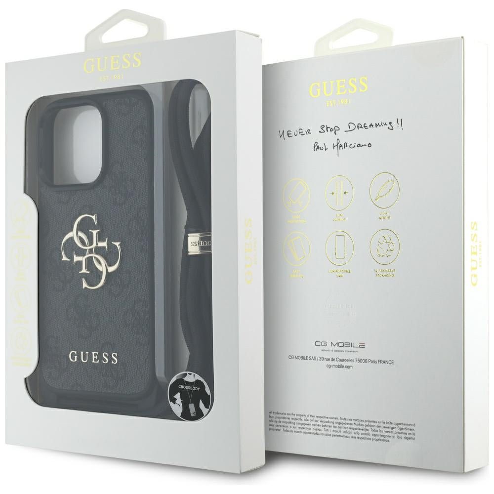 Husa de protectie Guess Hardcase 4G Big Logo with Cord Strap (GUHCP16LP4GMGCRK) compatibil cu iPhone 16 Pro, Negru