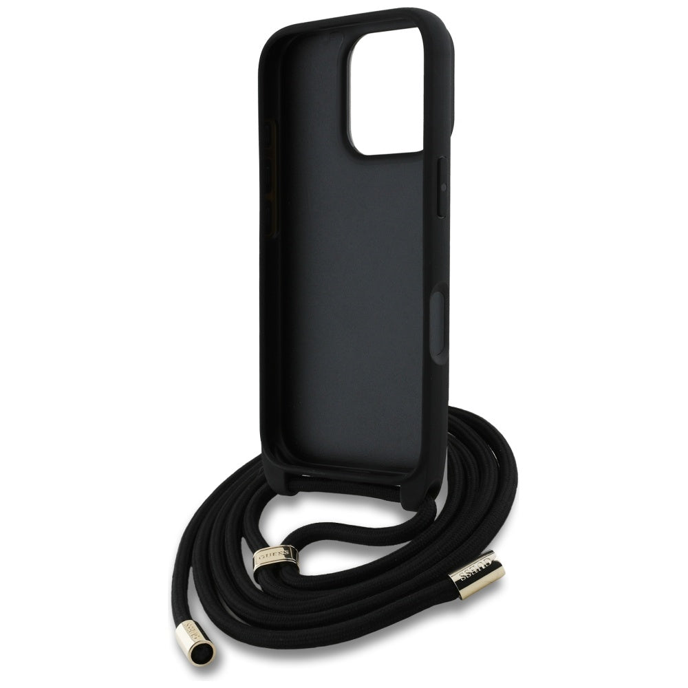 Husa de protectie Guess Hardcase 4G Big Logo with Cord Strap (GUHCP16LP4GMGCRK) compatibil cu iPhone 16 Pro, Negru