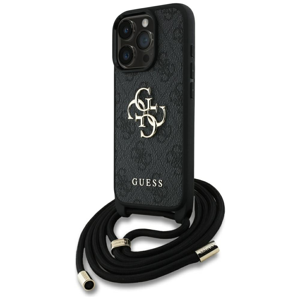 Husa de protectie Guess Hardcase 4G Big Logo with Cord Strap (GUHCP16LP4GMGCRK) compatibil cu iPhone 16 Pro, Negru