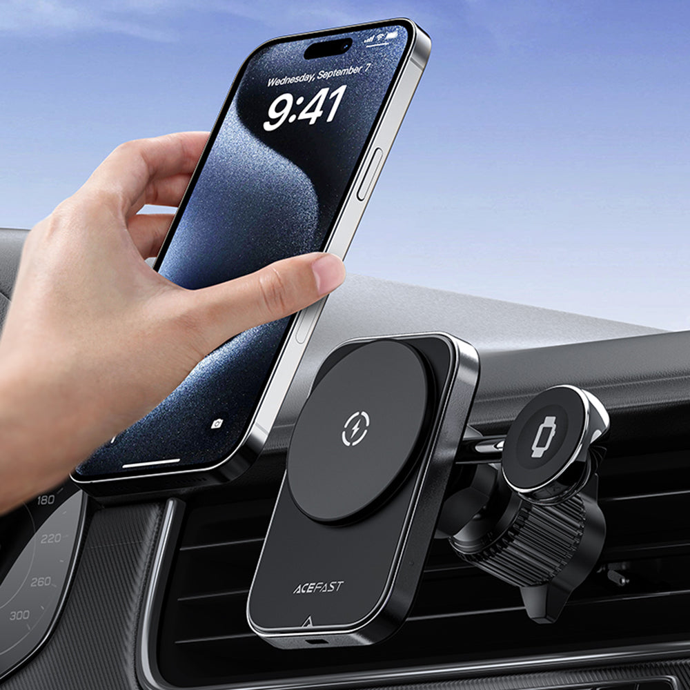 Suport Acefast with Wireless Charging (D18), for iPhone, 2in1 Wireless Fast Charging, for Air Vant, Lock Clip, Negru