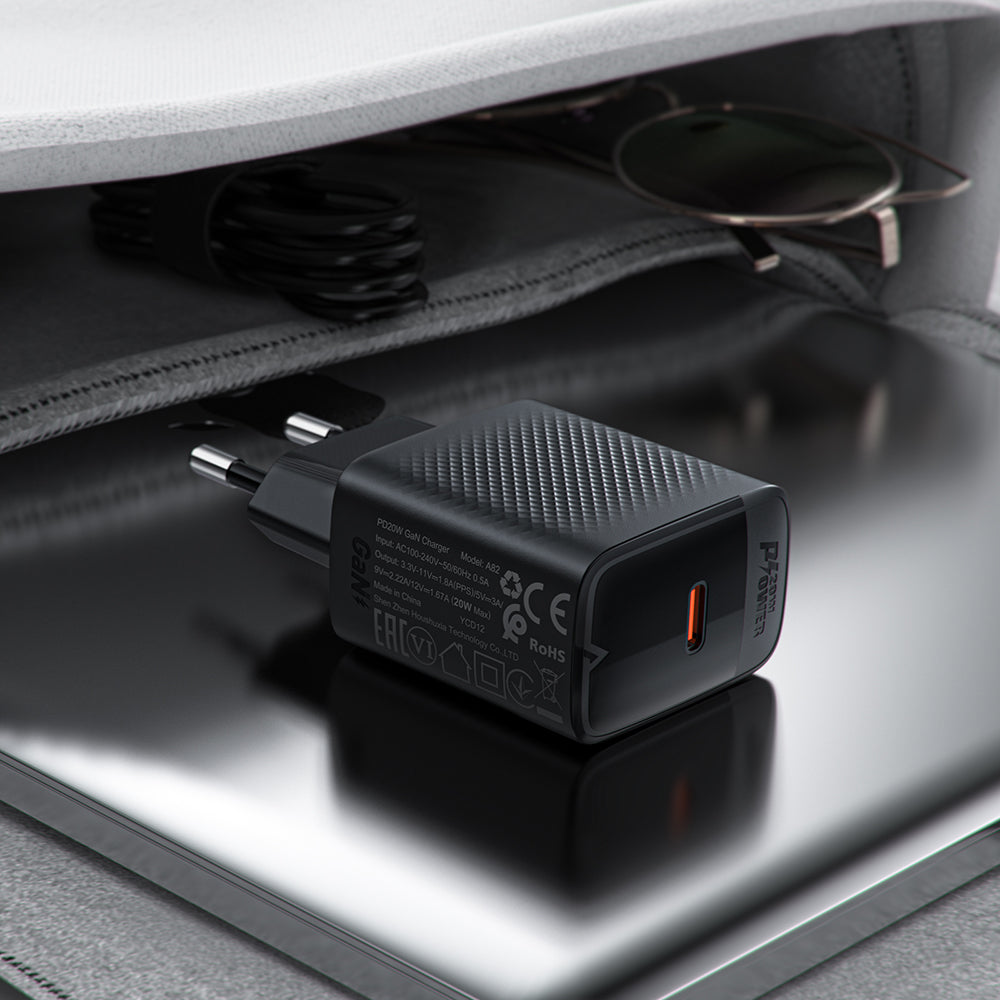 Incarcator Acefast (A82), Type-C, GaN Technology, PD20W, Supports Fast Charging, Negru
