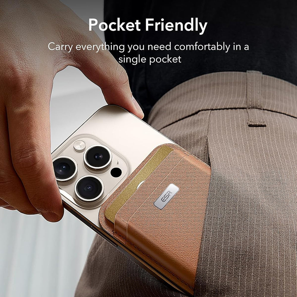 Suport ESR Premium Wallet Classic Geo MagSafe (2K64402), Smart 4 Cards Storage, Made from Artificial Leather, Caramel Brown