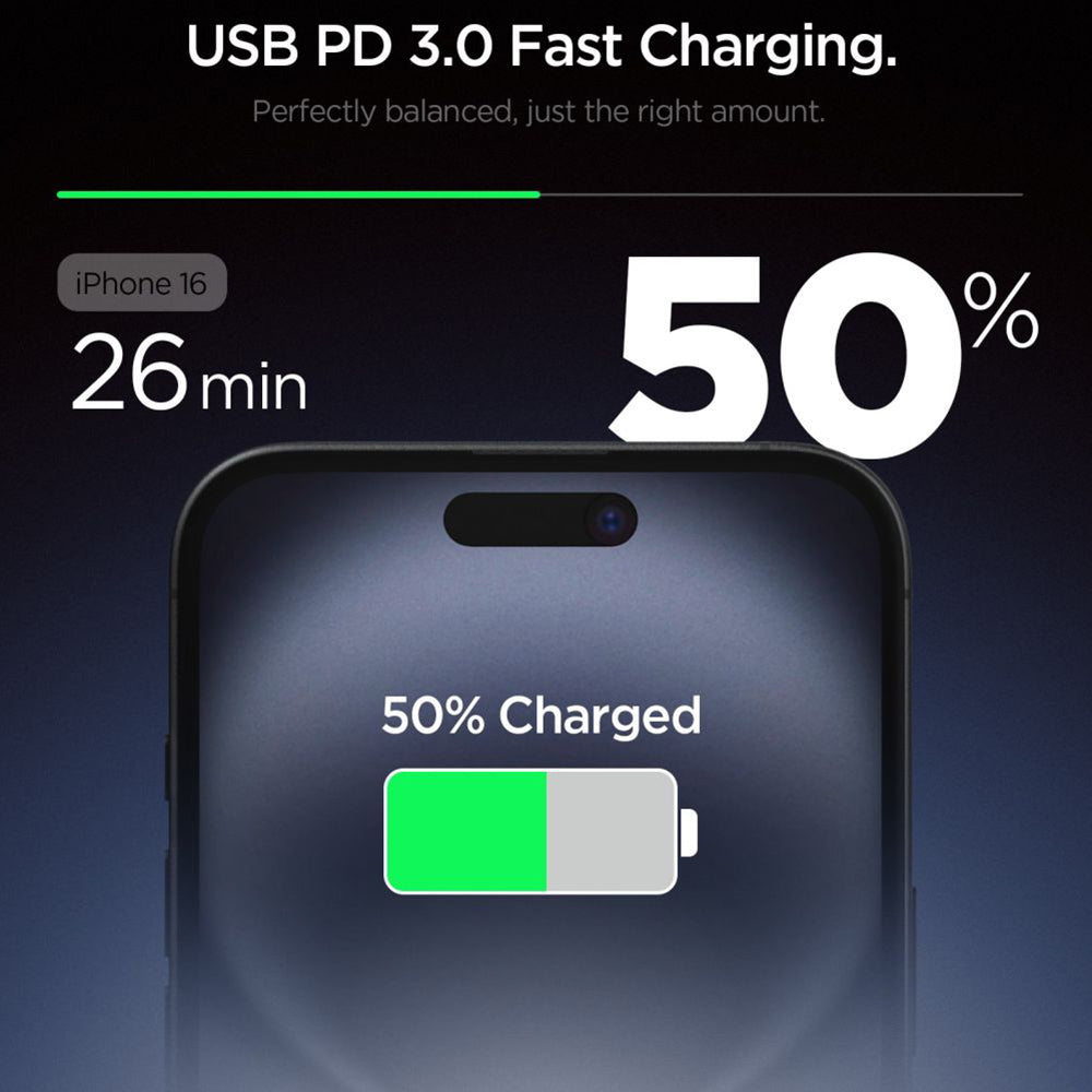 Incarcator Spigen Essential EE201EU (ACH08701), Type-C, GaN, Fast Charging, PD20W, Quantum Boost, Alb