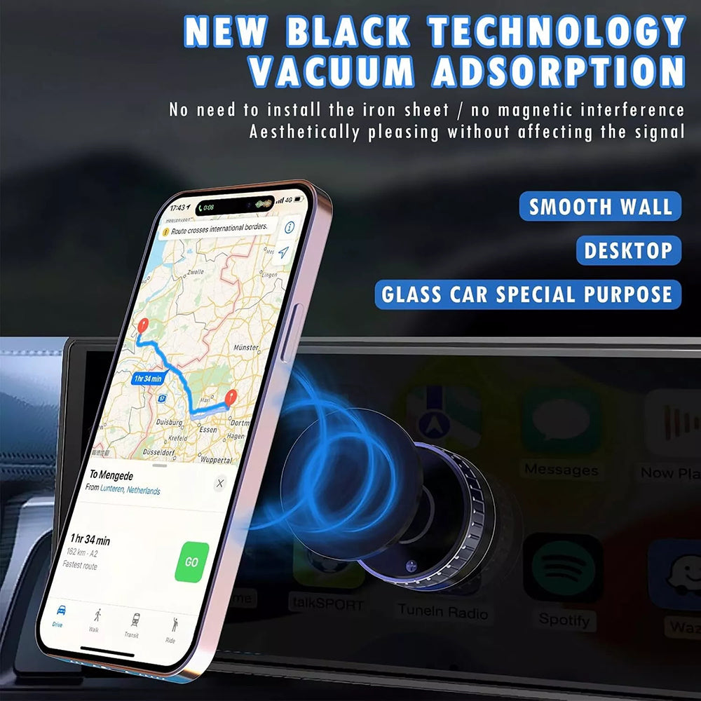Suport Techsuit Premium with Wireless Charging (HOLD253), MagSafe N52 Magnets, Powerful Suction Cup, Dashboard, Negru