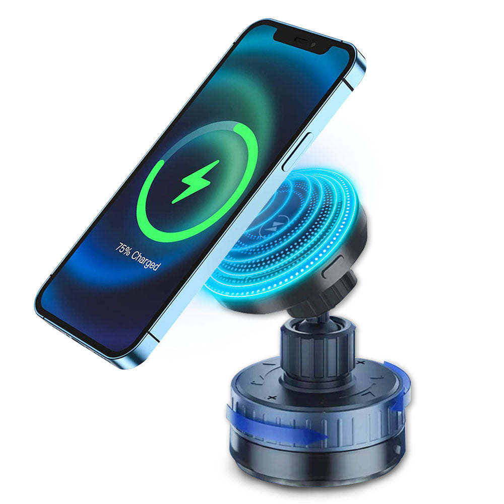 Suport Techsuit Premium with Wireless Charging (HOLD253), MagSafe N52 Magnets, Powerful Suction Cup, Dashboard, Negru