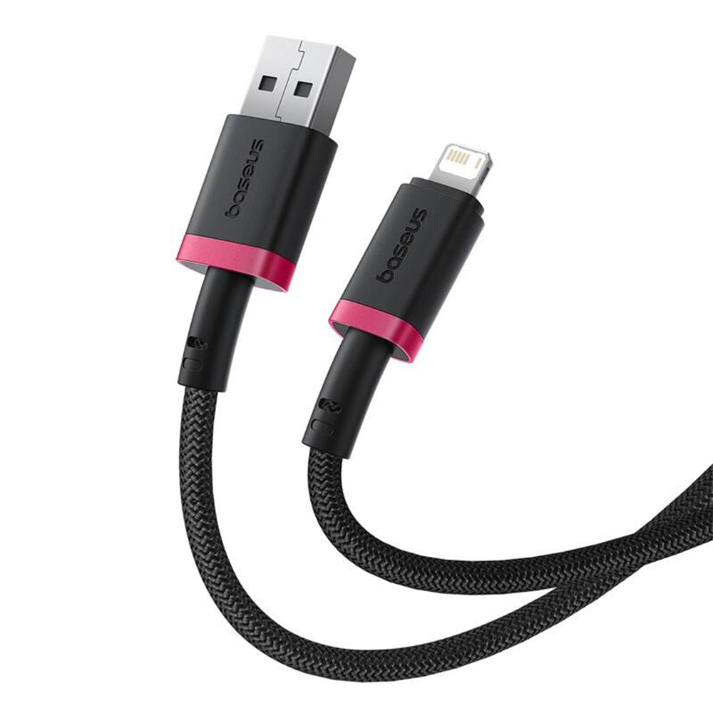 Cablu Baseus Dura Series (P10377801U01-03), USB to Lightning, Fast Charging, 2.4A, 480Mbps, Nylon, 2m, Rosu / Black
