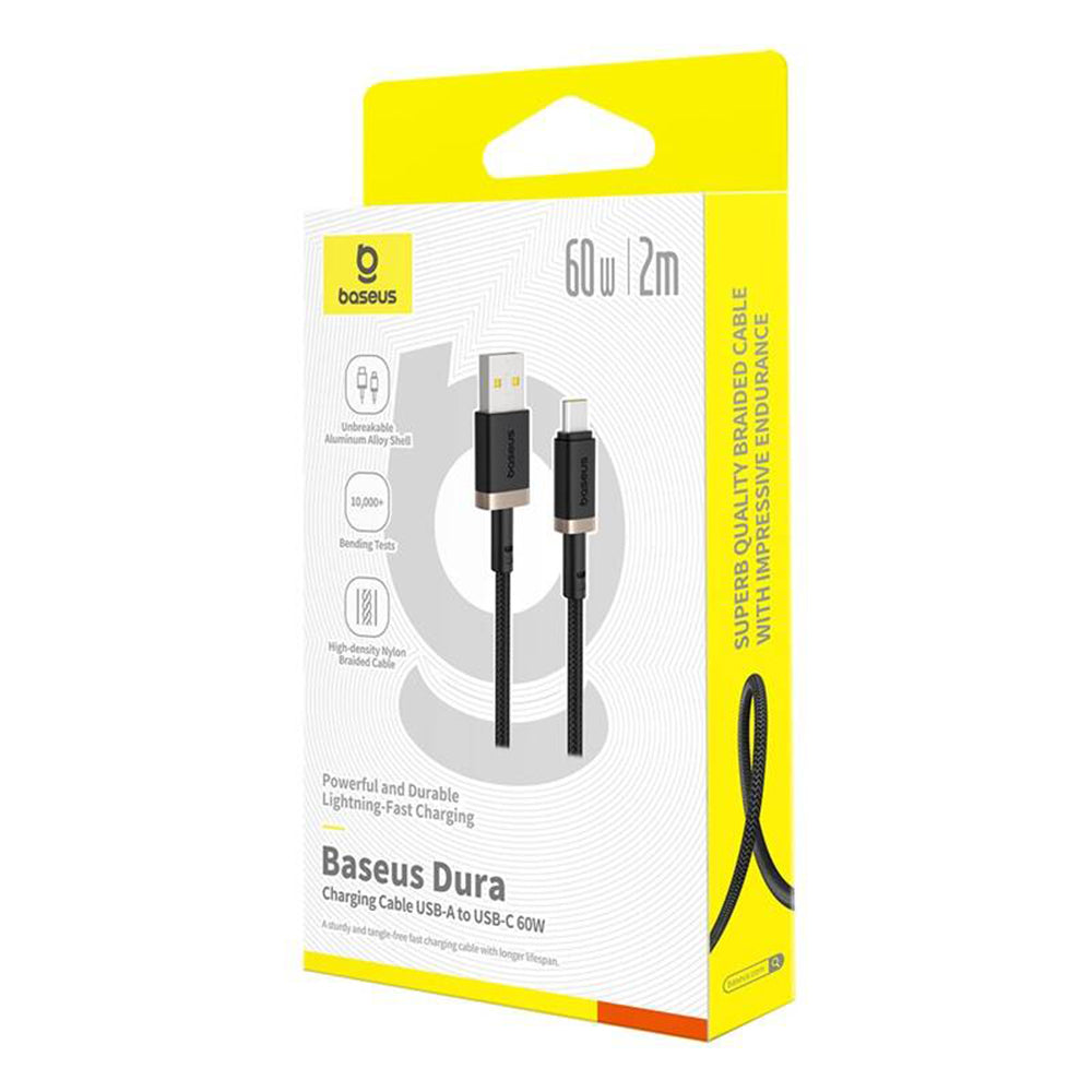 Cablu Baseus Dura Series (P10377802U01-02), USB to Type-C, Fast Charging, 60W, 480Mbps, Naylon, 2m, Auriu / Black