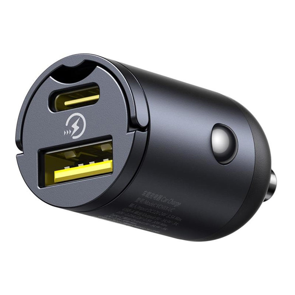 Incarcator Baseus Car Tiny Star Mini (C00035001121-02), USB, Type-C, 30W, with Built-in Pull Handle, 12V to 24V, Negru