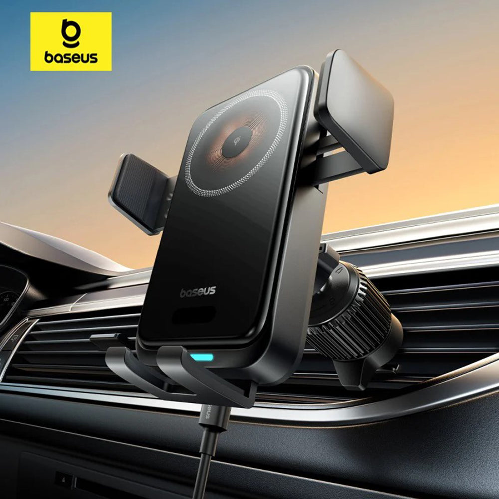 Suport Baseus Wireless Car Vent Wisdom Pro (C40381501123-00), 15W, 360°, Auto Coil Alignment, LED Light, 7.2inch, Negru
