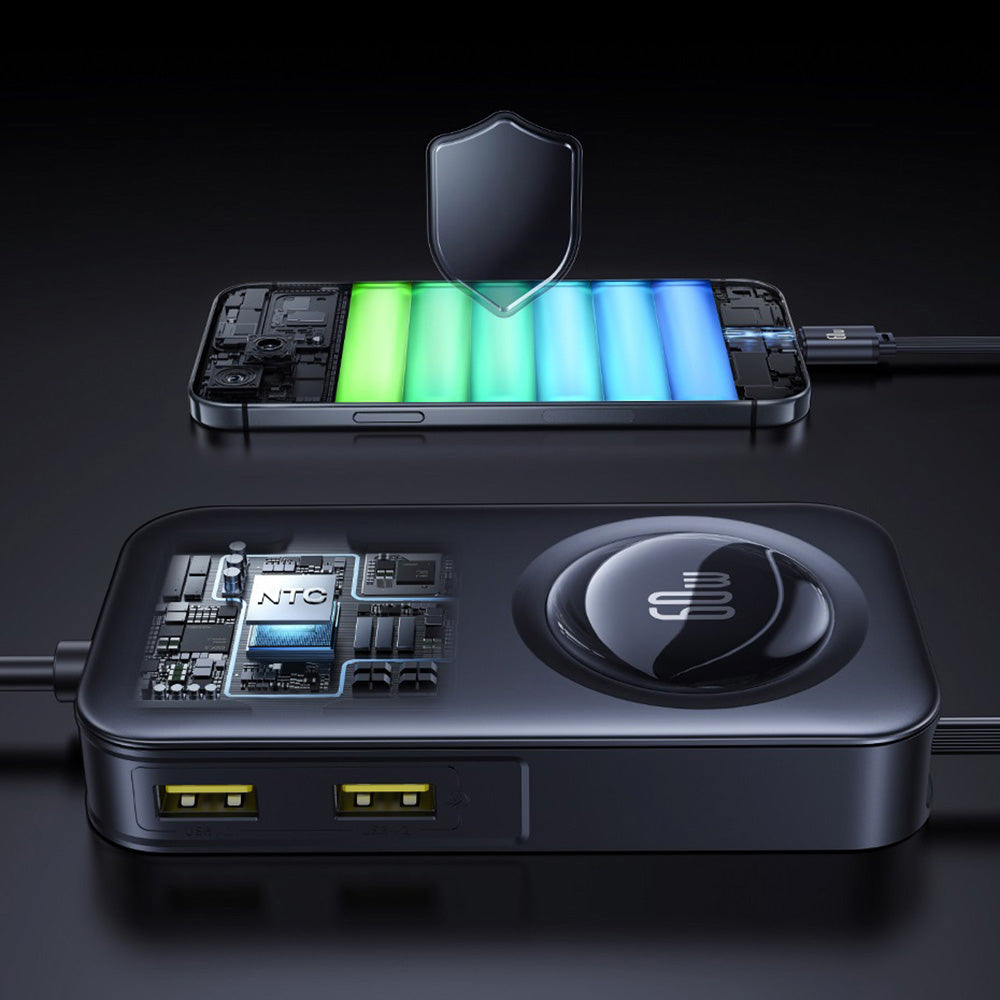 Incarcator Baseus Car PrimeTrip VW1 (C00069000121-00), 3x USB, 3x Type-C, 105W, Fast Charge, 60W Retractable Cable, Negru