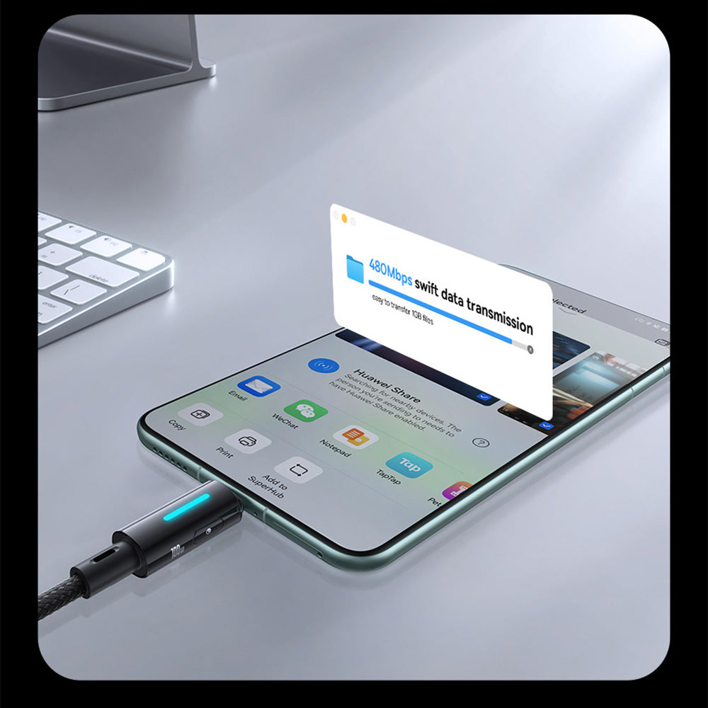 Cablu Baseus Lit (P10379002121-00), USB to Type-C, 100W, Fast Charging, LED Light, Button-Control, 1m, Negru Cosmic