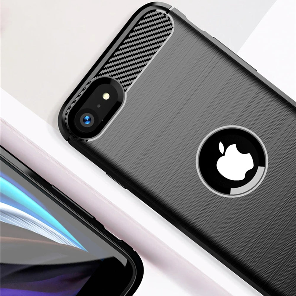 Husa de protectie TechSuit Carbon Silicone compatibil cu iPhone SE 2, SE 2020 / iPhone SE 3, SE 2022, Negru