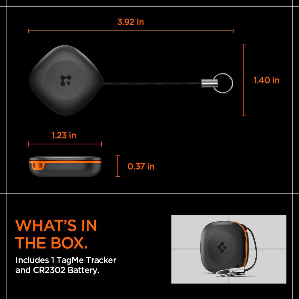 Gadget Spigen Bluetooth Tracker TagMe (AHP07580), for iPhone, Compatible with Apple Find My, Anti-Loss, Built-in Strap and O-ring, Negru