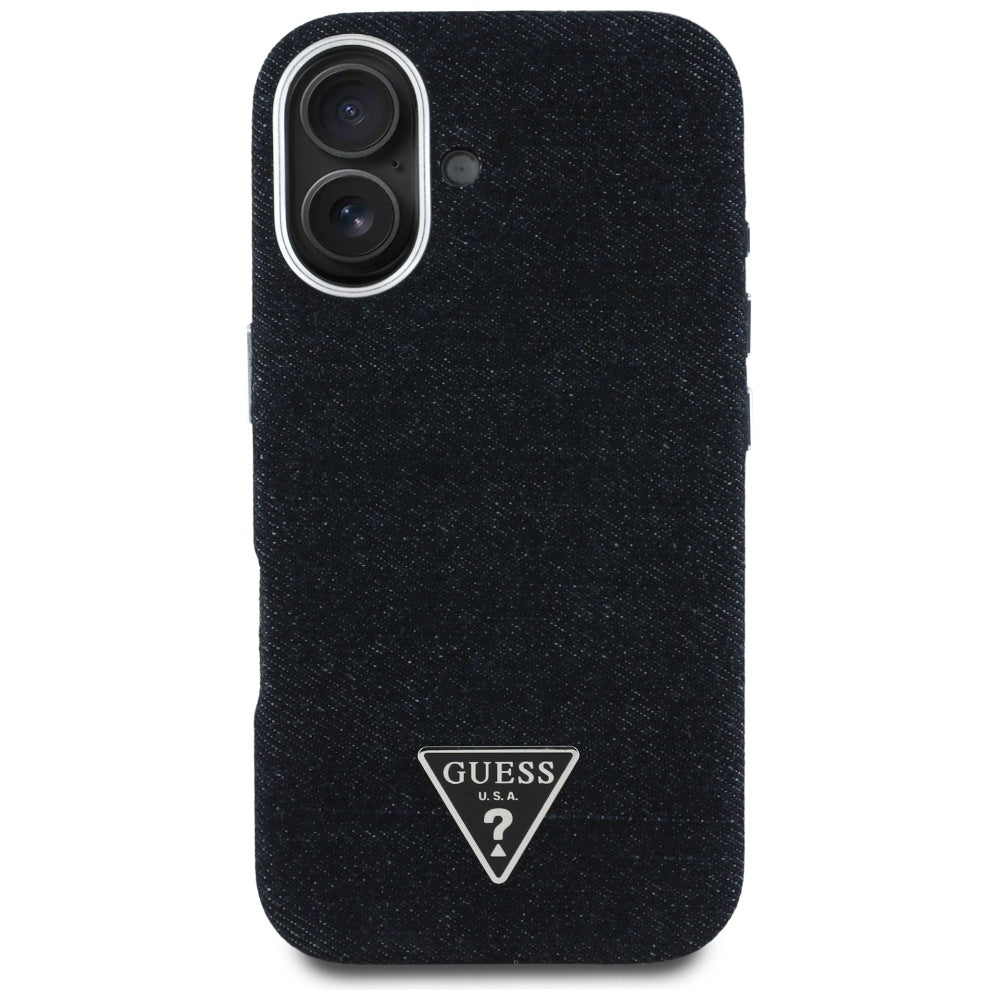 Husa de protectie Guess Denim Triangle Logo MagSafe (GUHMP16SRJFWTLK) compatibil cu iPhone 16, Negru