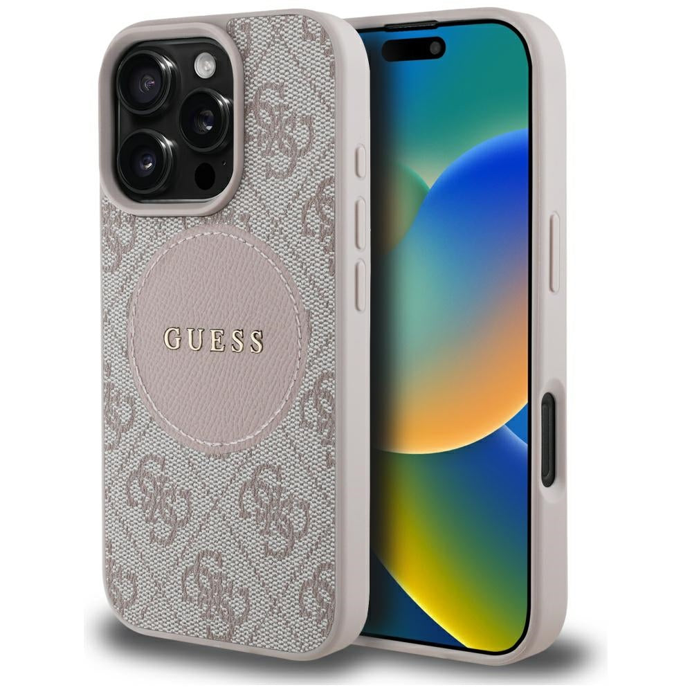 Husa de protectie Guess 4G Circle Classic Logo MagSafe (GUHMP16LP4PGRSGP) compatibil cu iPhone 16 Pro, Roz