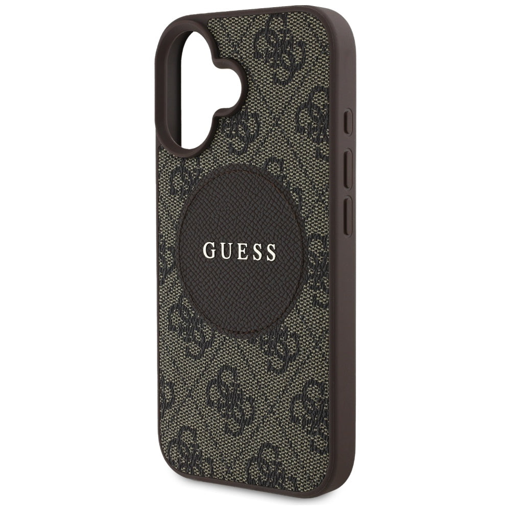 Husa de protectie Guess 4G Circle Classic Logo MagSafe (GUHMP16SP4PGRSGW) compatibil cu iPhone 16, Maro