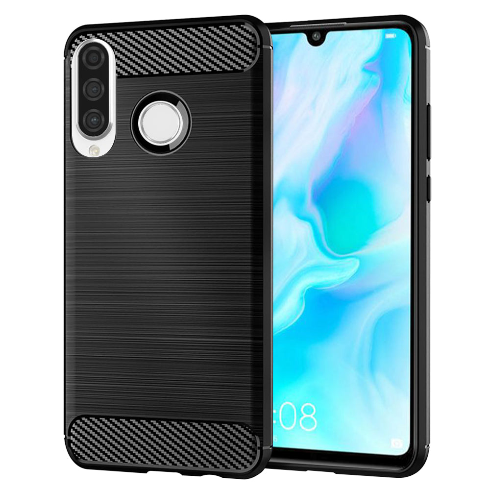 Husa de protectie Techsuit Carbon Silicone compatibil cu Huawei P30 lite / P30 lite New Edition, Negru