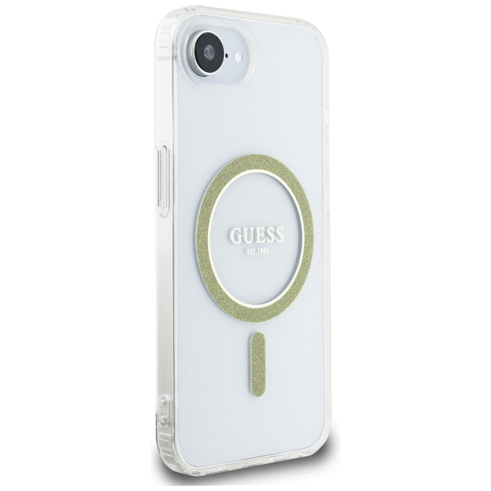 Husa de protectie Guess IML Glitter Circle MagSafe (GUHMPSE4HFGERET) compatibil cu iPhone 16e / iPhone 17e, Transparent
