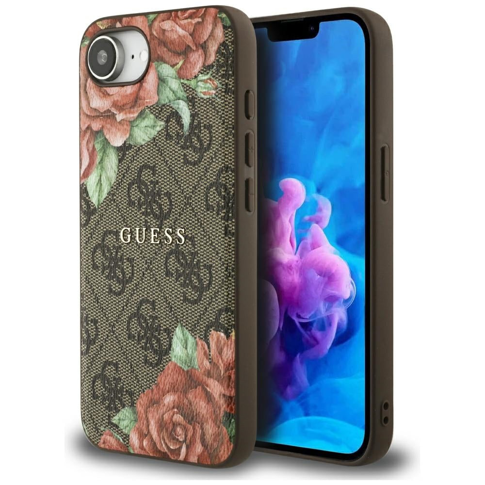 Husa de protectie Guess Hardcase 4G Flower Print MagSafe (GUHMPSE4P4ROPEMCW) compatibil cu iPhone 16e / iPhone 17e, Maro