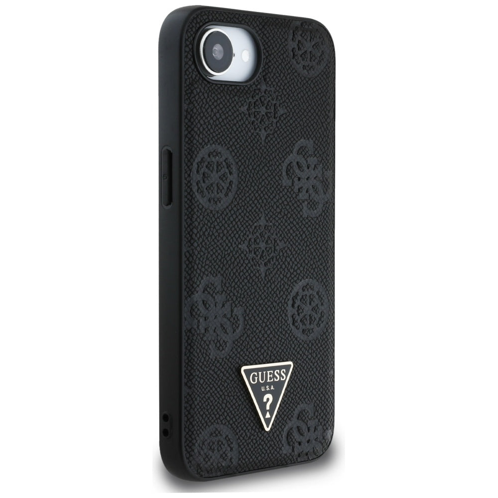 Husa de protectie Guess Peony Grained Hot Stamp Triangle Logo MagSafe (GUHMPSE4PGBTMK) compatibil cu iPhone 16e / iPhone 17e, Negru