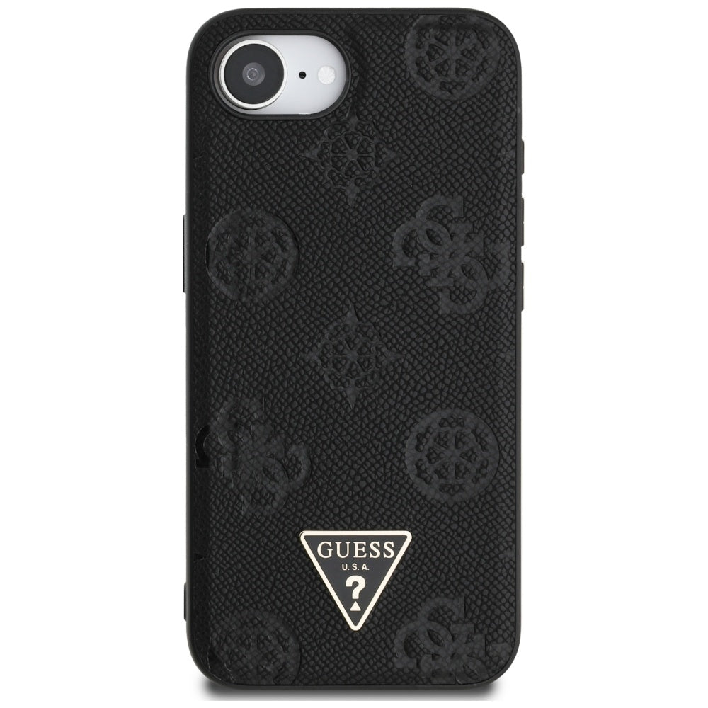 Husa de protectie Guess Peony Grained Hot Stamp Triangle Logo MagSafe (GUHMPSE4PGBTMK) compatibil cu iPhone 16e / iPhone 17e, Negru