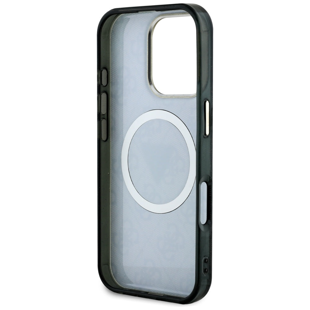 Husa de protectie Guess IML Metal Glitter 4G Circle Triangle MagSafe (GUHMP16LHG4PRTGK) compatibil cu iPhone 16 Pro, Negru